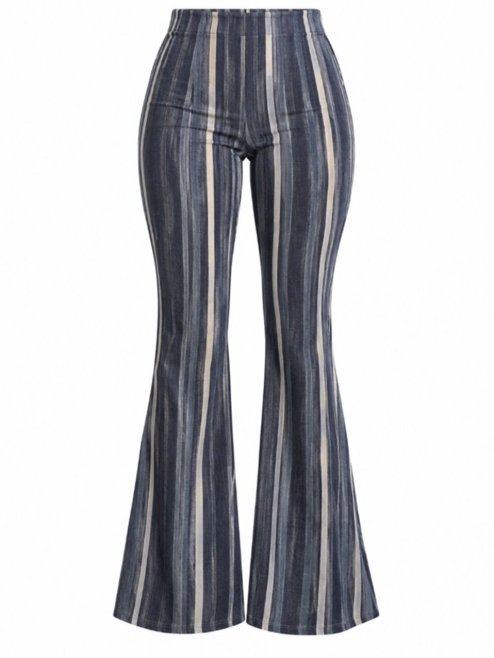 Free People Blue Striped Cotton Stretch Pull-On Flare Pants XS